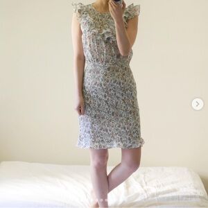 Sezane ruffle sleeve smocked midi dress - size 34